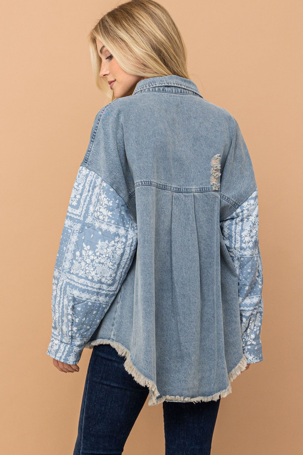 Print Quilted Sleeves Denim Jacket