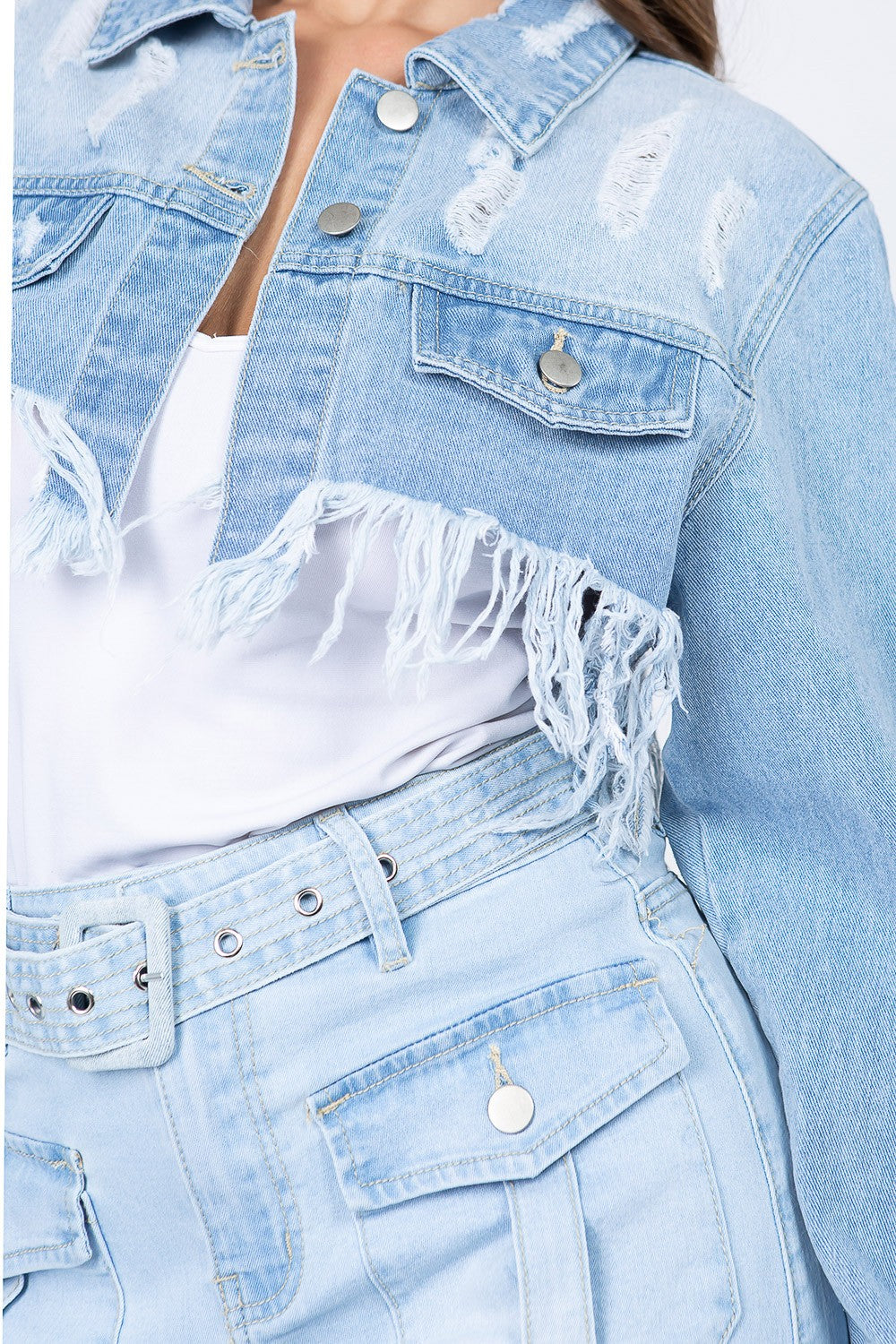 Distressed Frayed Hem Denim Jacket