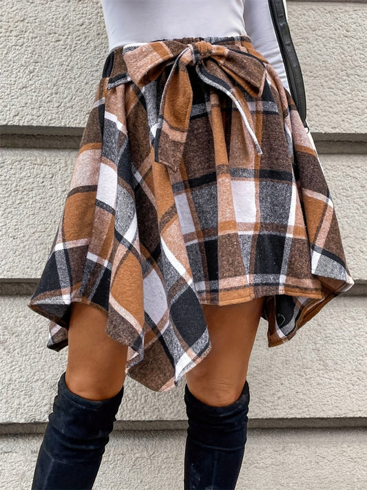 Plaid Asymmetrical Hem Skirt