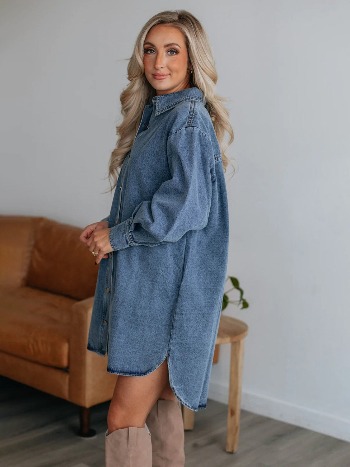 Button Up Long Sleeve Denim Dress