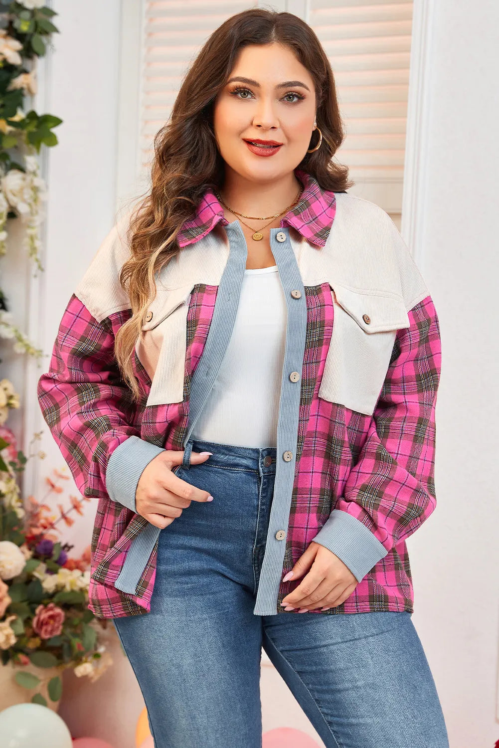 Plaid Collared Neck Long Sleeve Shirt