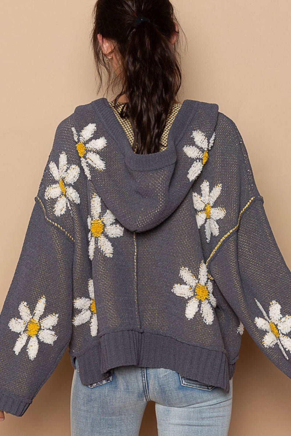 Floral Pattern Hooded Sweater