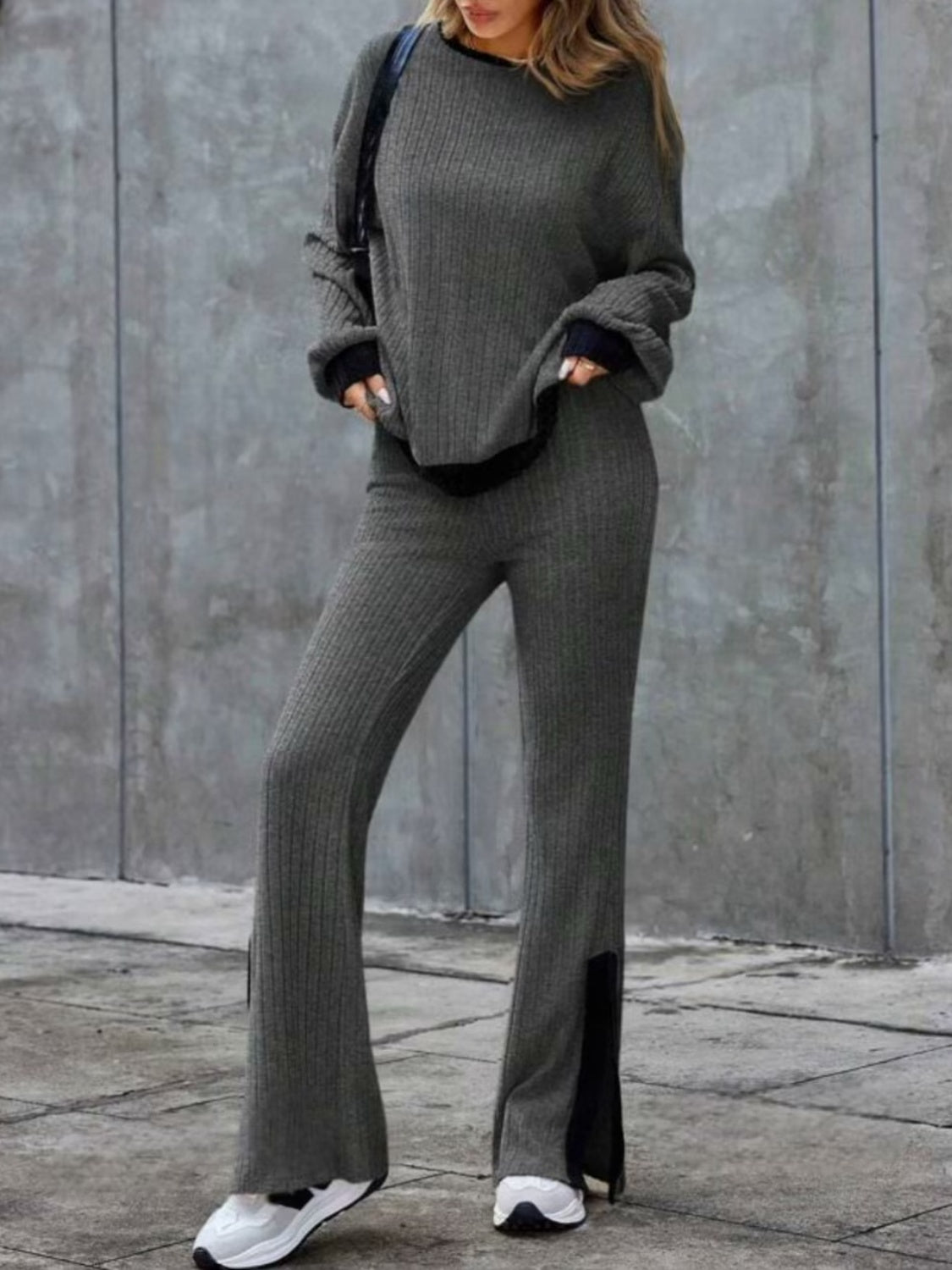 Contrast Long Sleeve Top and Pants Set