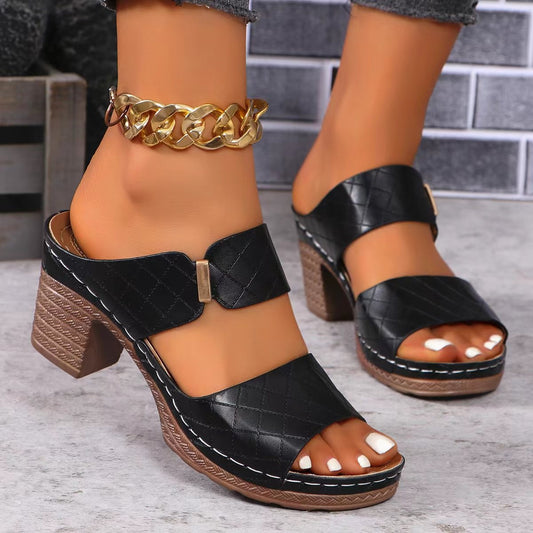 Leather Block Heel Sandals