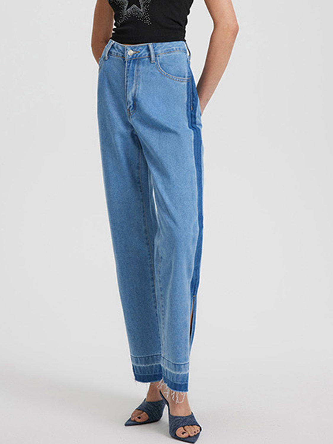 Slit Straight Leg Jeans