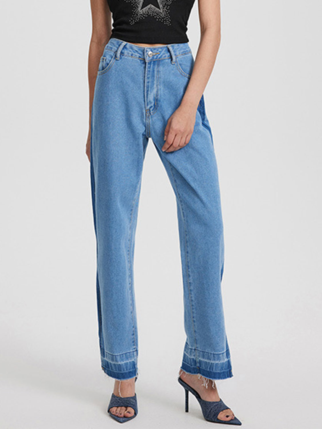 Slit Straight Leg Jeans