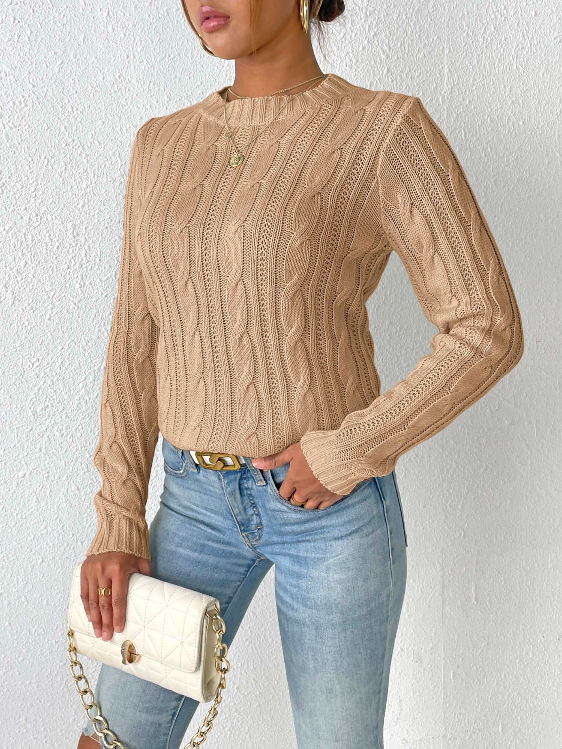 Cable Knit Round Neck Sweater