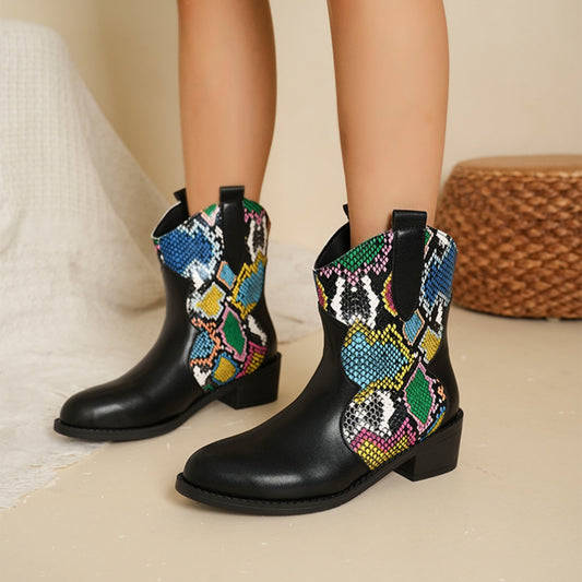 Leather Color Block Boots