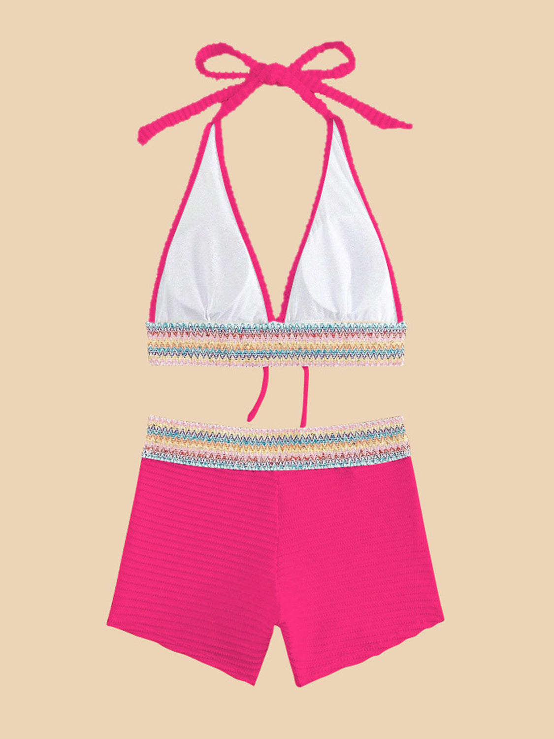 Texture Halter Neck Two Piece Swim Set