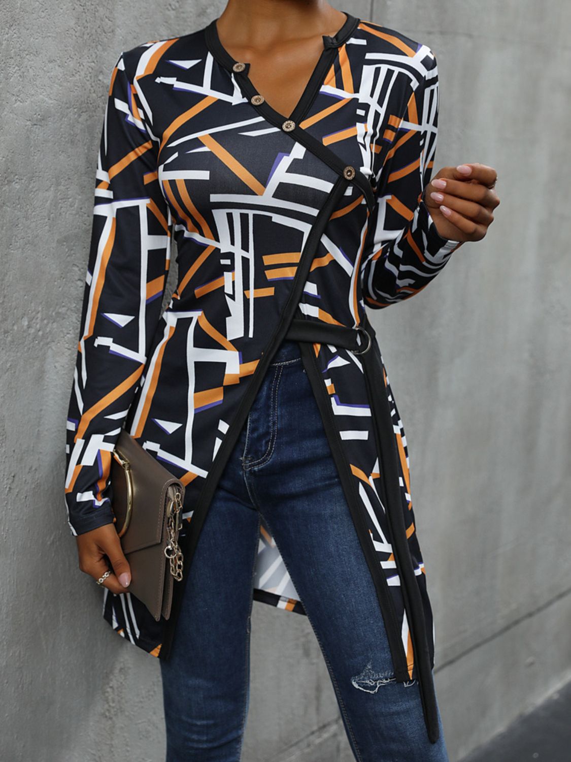 Geometric Surplice Long Sleeve Shirt