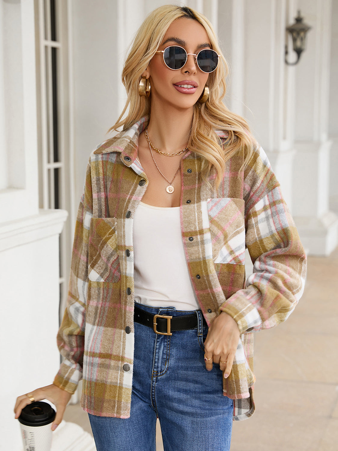 Plaid Collared Neck Jacket