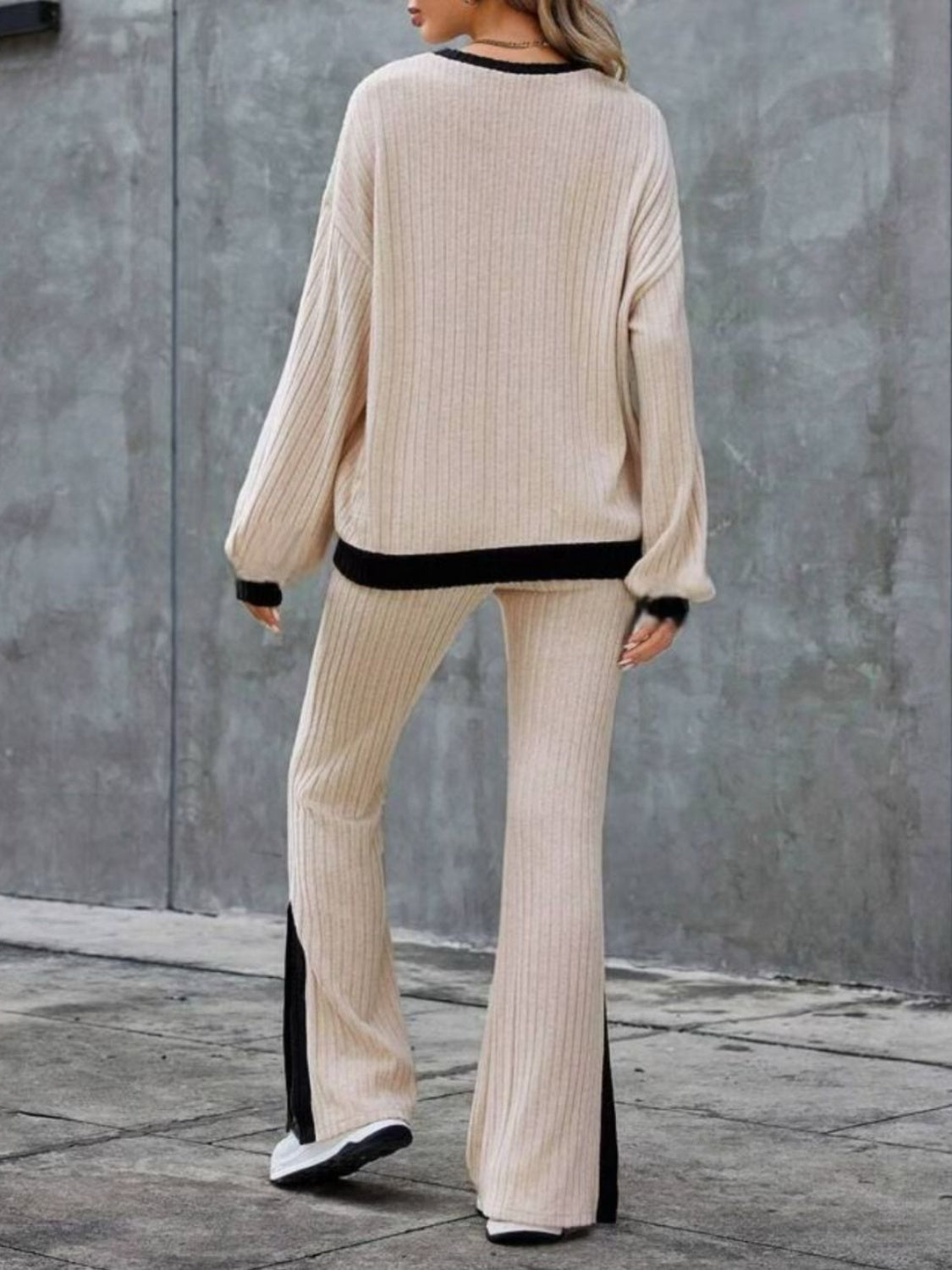 Contrast Long Sleeve Top and Pants Set