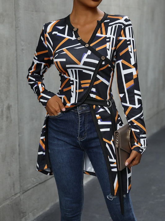 Geometric Surplice Long Sleeve Shirt