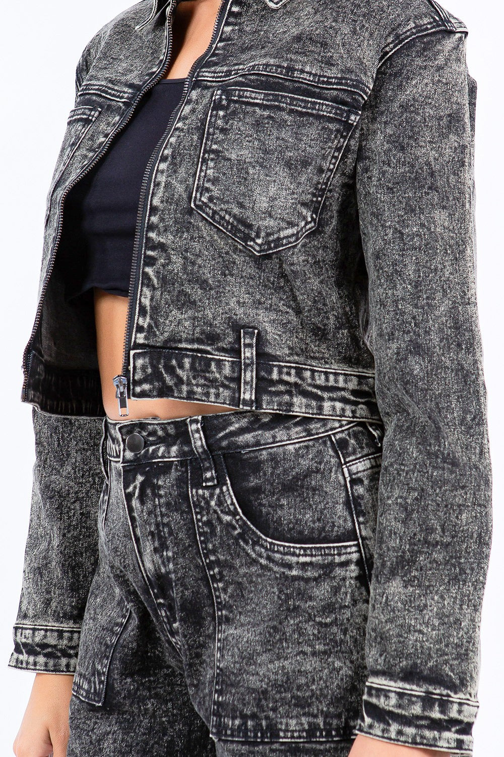 Distressed  Zip Up Cropped Jacket