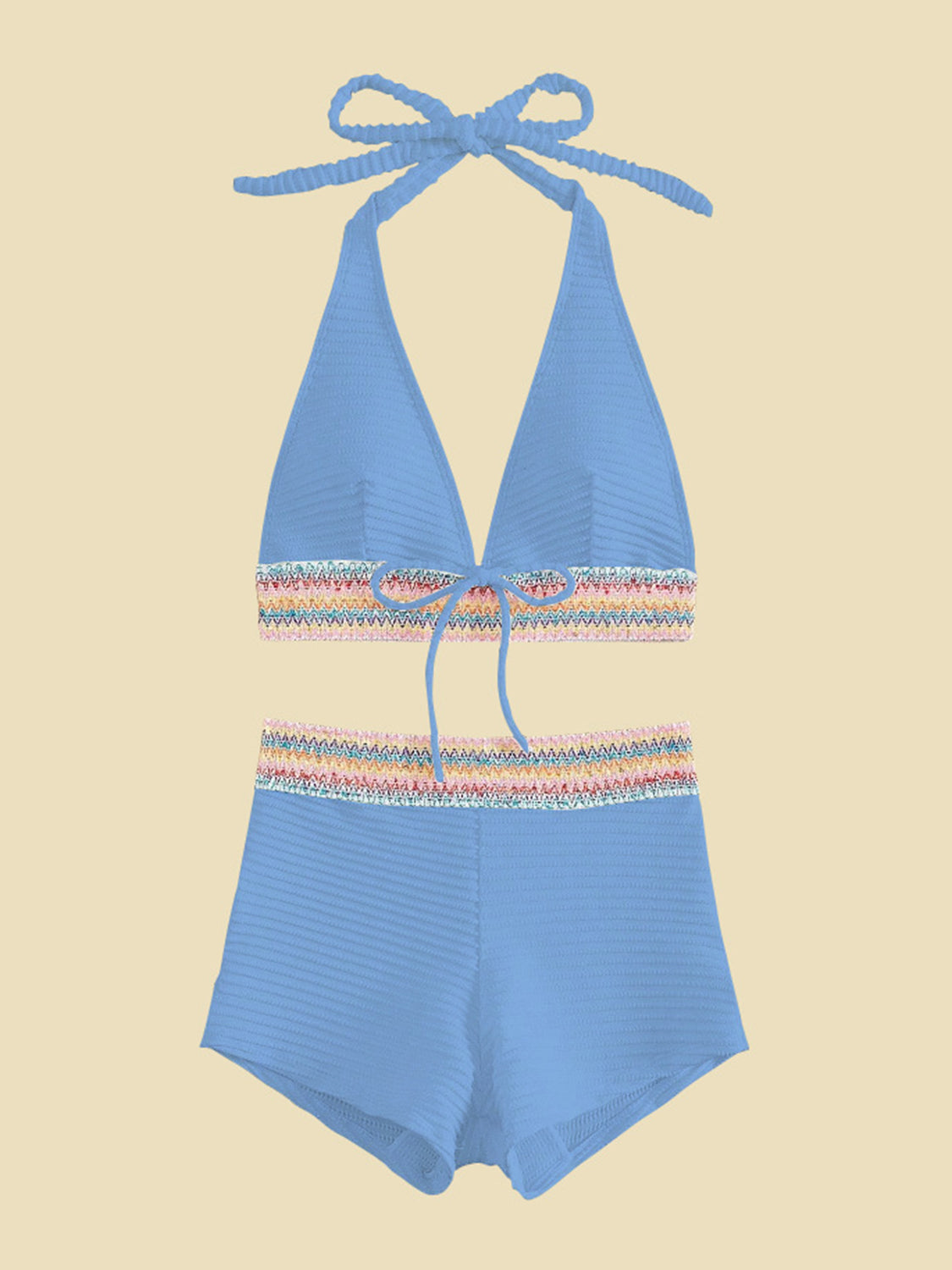 Texture Halter Neck Two Piece Swim Set