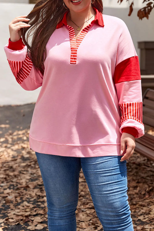 Plus Size Color Block Long Sleeve Sweatshirt