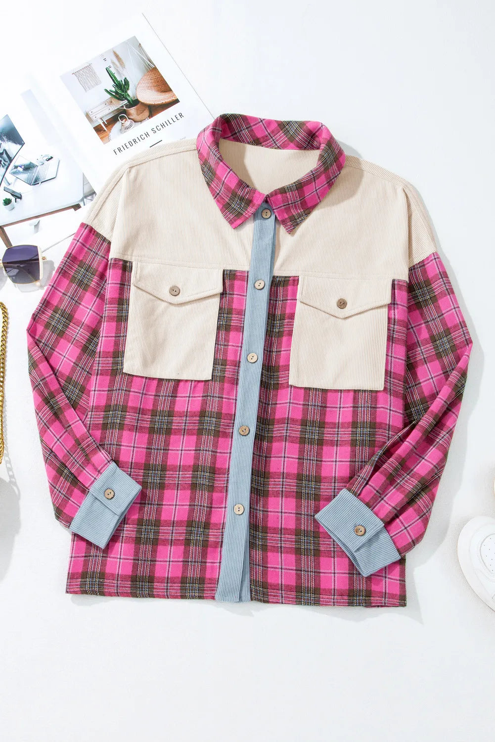 Plaid Collared Neck Long Sleeve Shirt