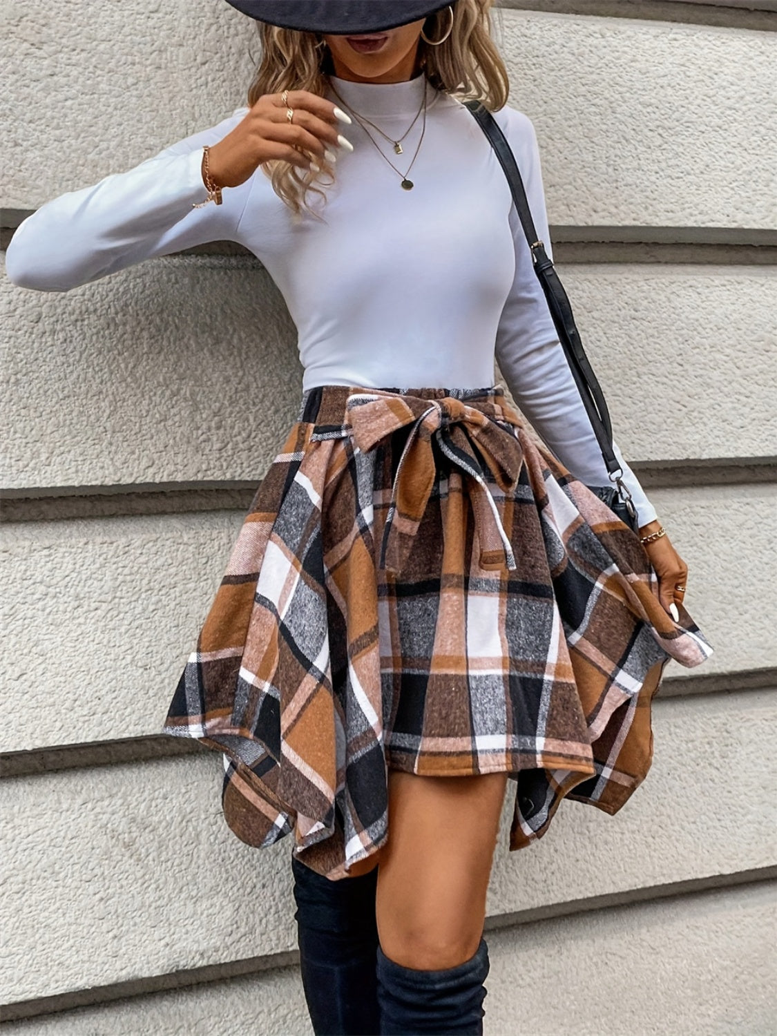 Plaid Asymmetrical Hem Skirt