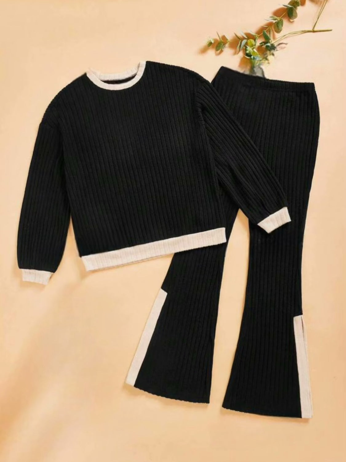 Contrast Long Sleeve Top and Pants Set