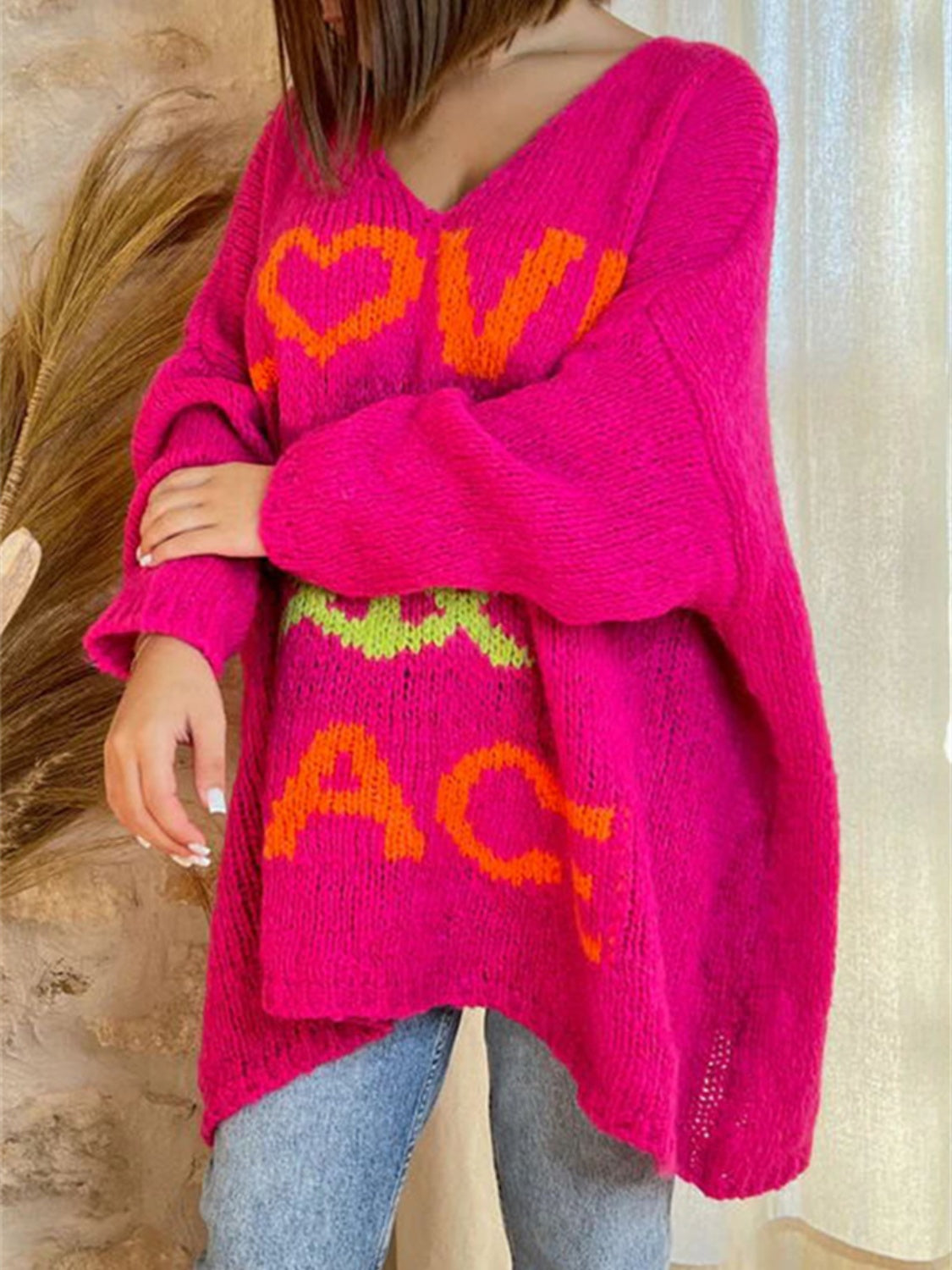 Peace Graphic V Neck Sweater