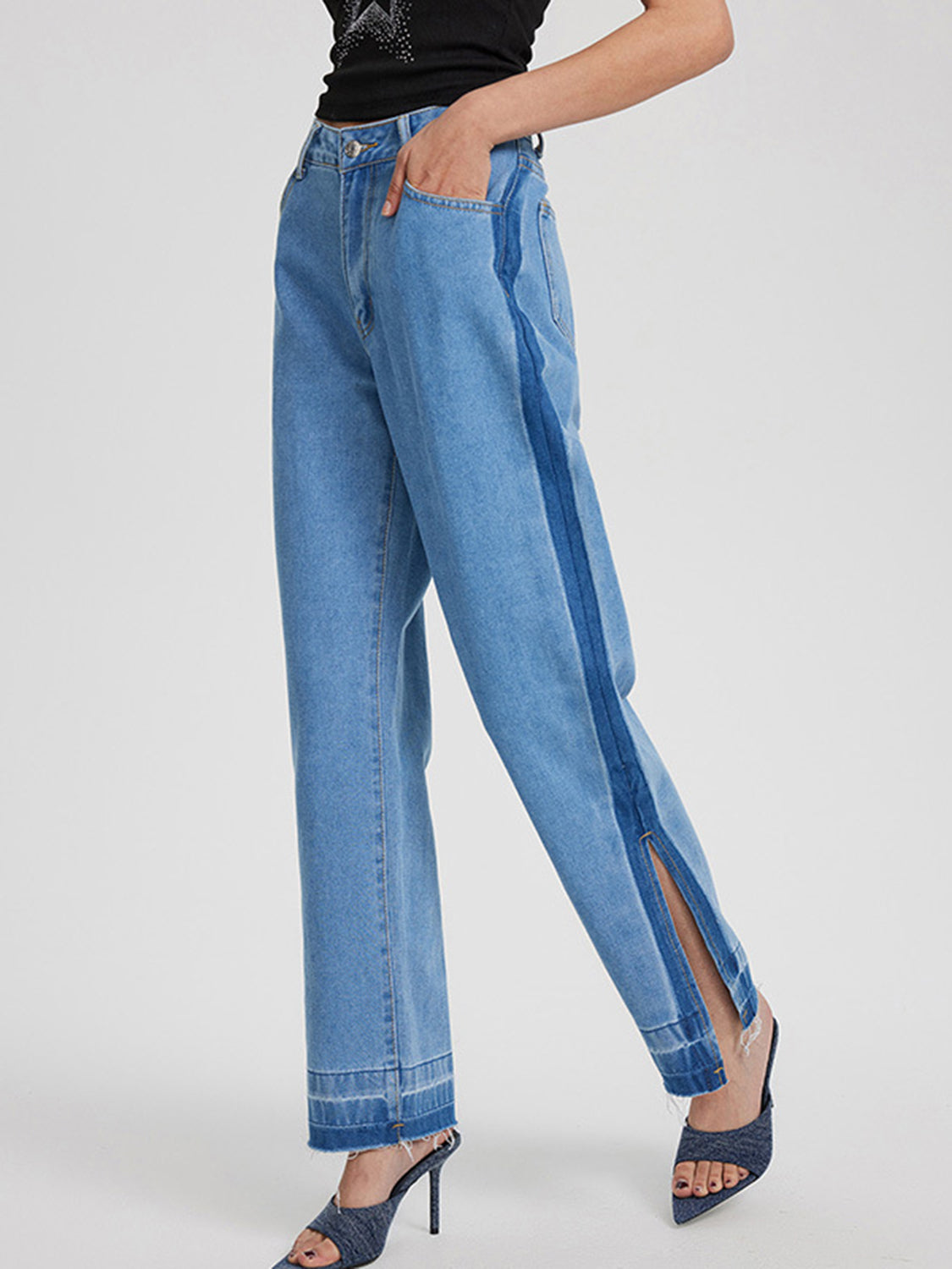 Slit Straight Leg Jeans