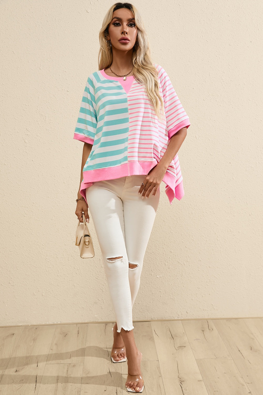 Contrast Stripe Half Sleeve Shirt