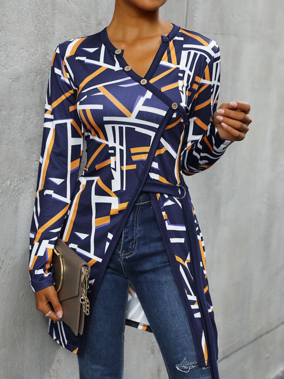 Geometric Surplice Long Sleeve Shirt