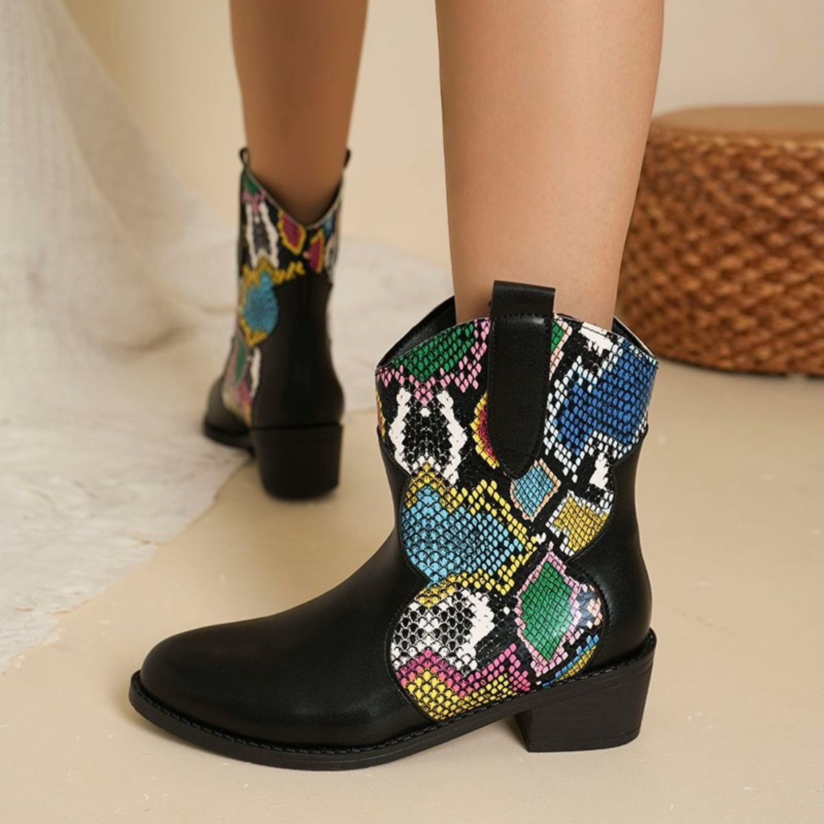 Leather Color Block Boots