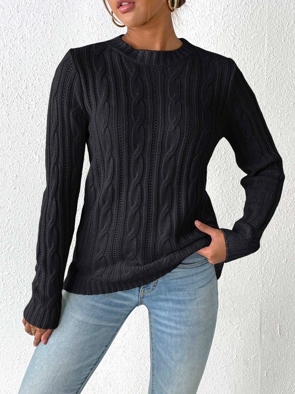 Cable Knit Round Neck Sweater