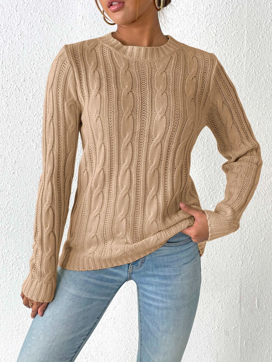 Cable Knit Round Neck Sweater