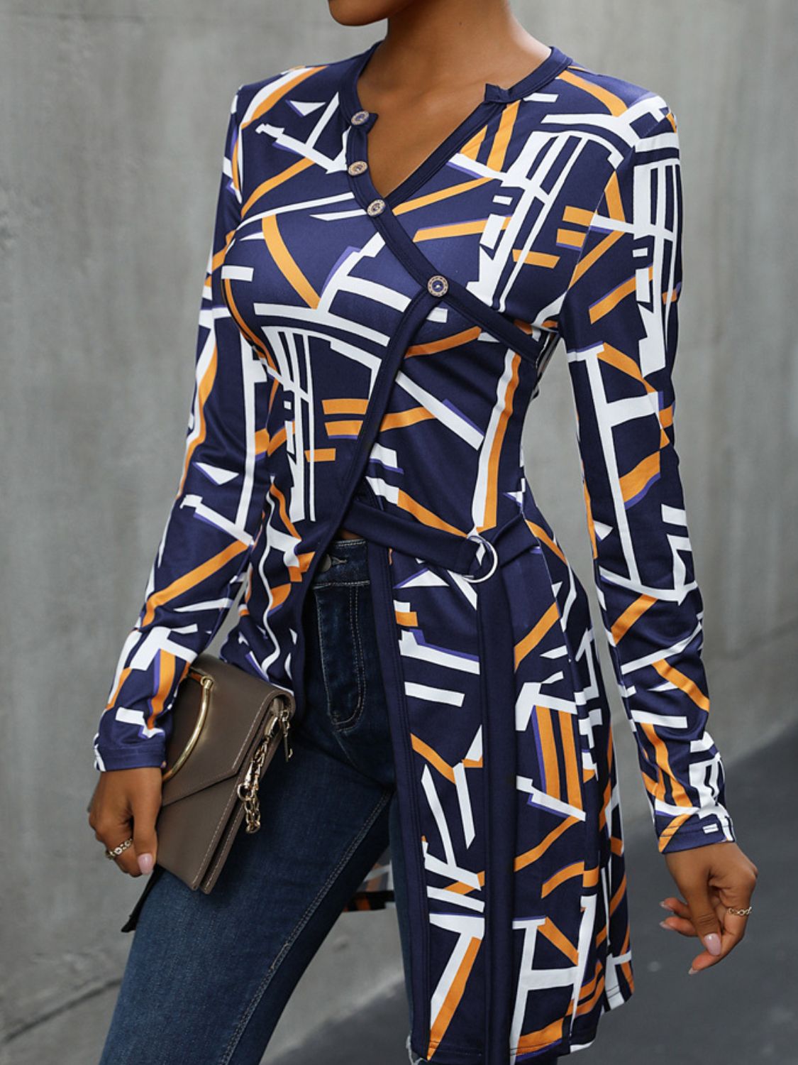 Geometric Surplice Long Sleeve Shirt