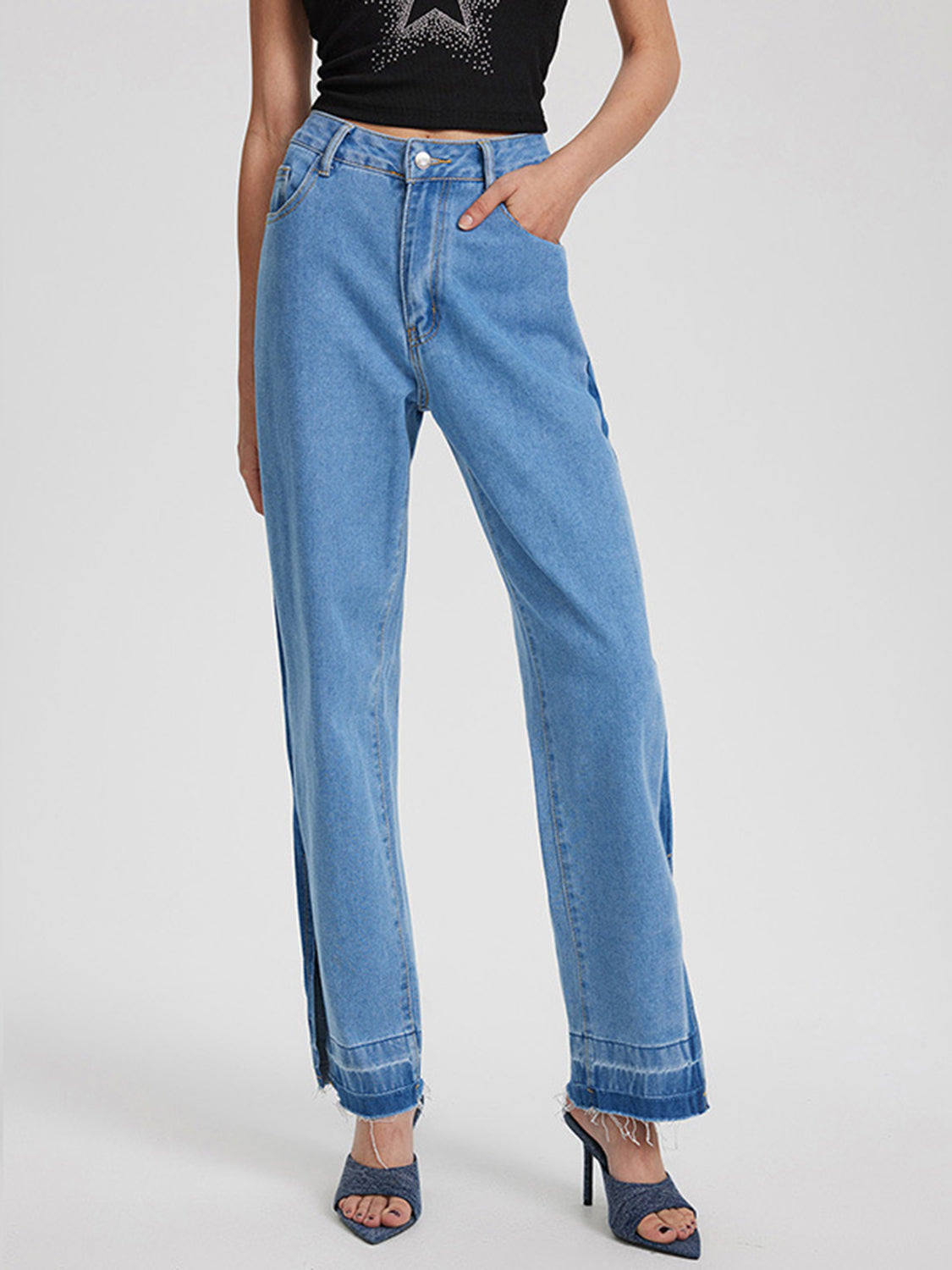 Slit Straight Leg Jeans