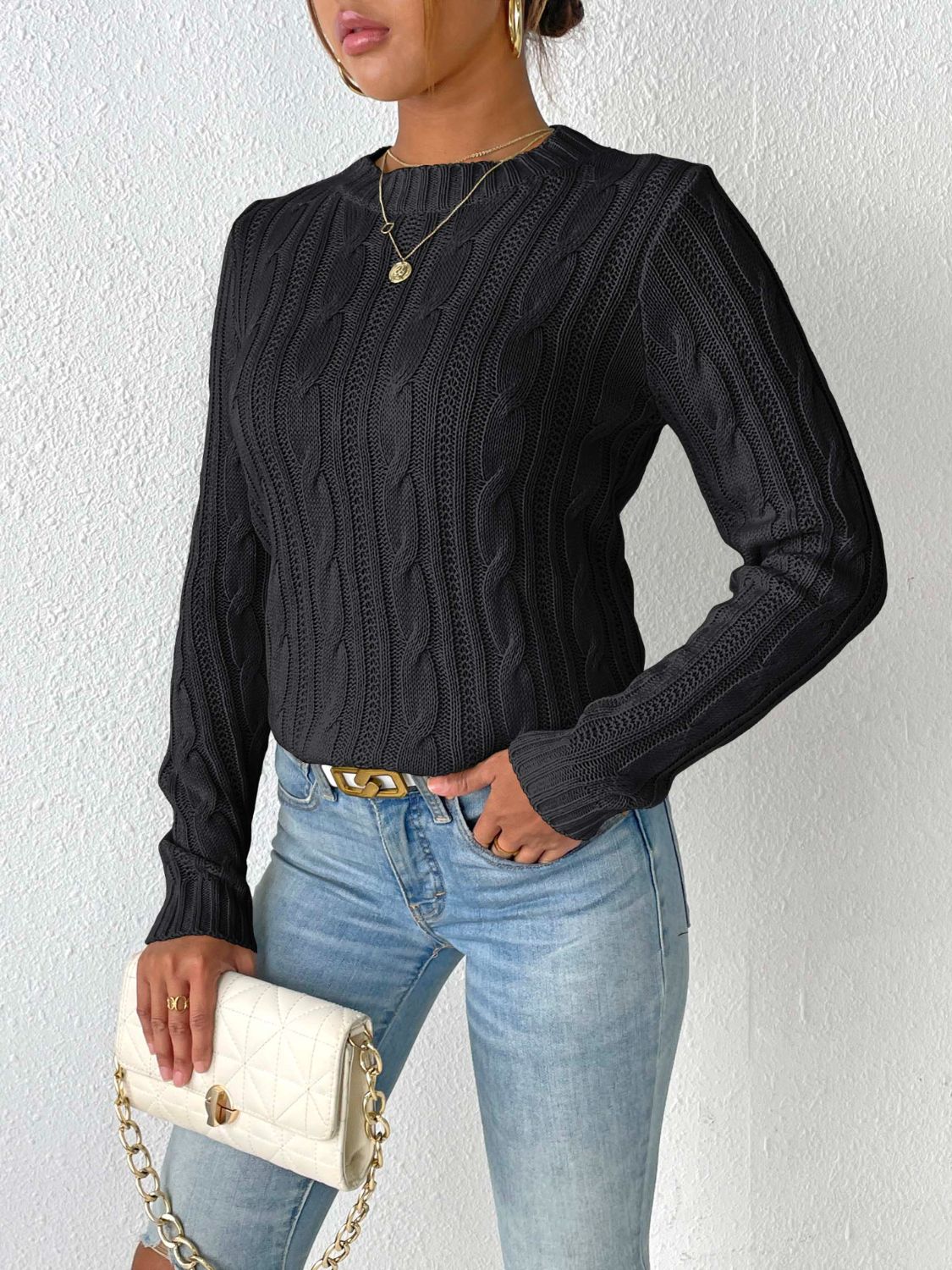 Cable Knit Round Neck Sweater