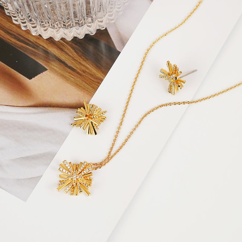 Starburst Gold Plated Earrings and Necklace Set