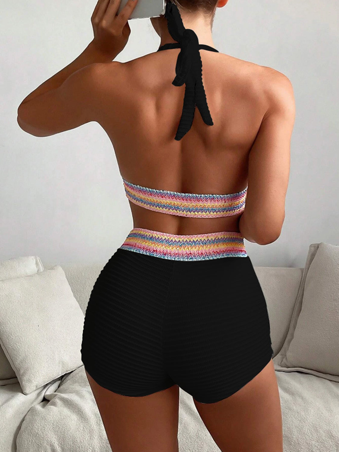 Texture Halter Neck Two Piece Swim Set