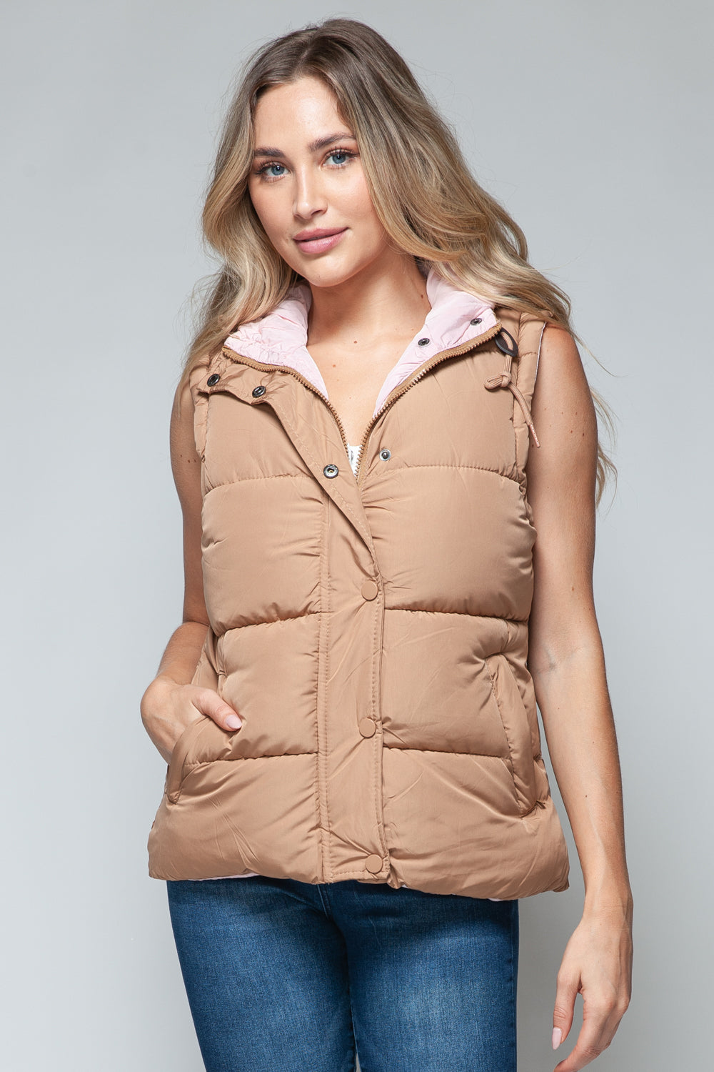 Snap Zip Closure Hooded Vest