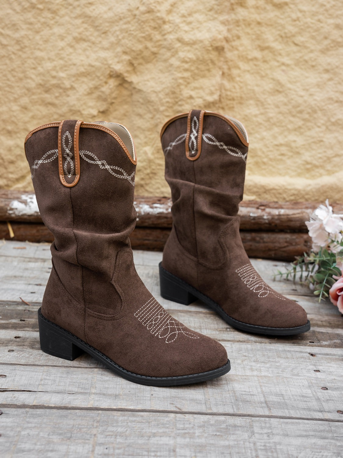 Embroidered Point Toe Boots