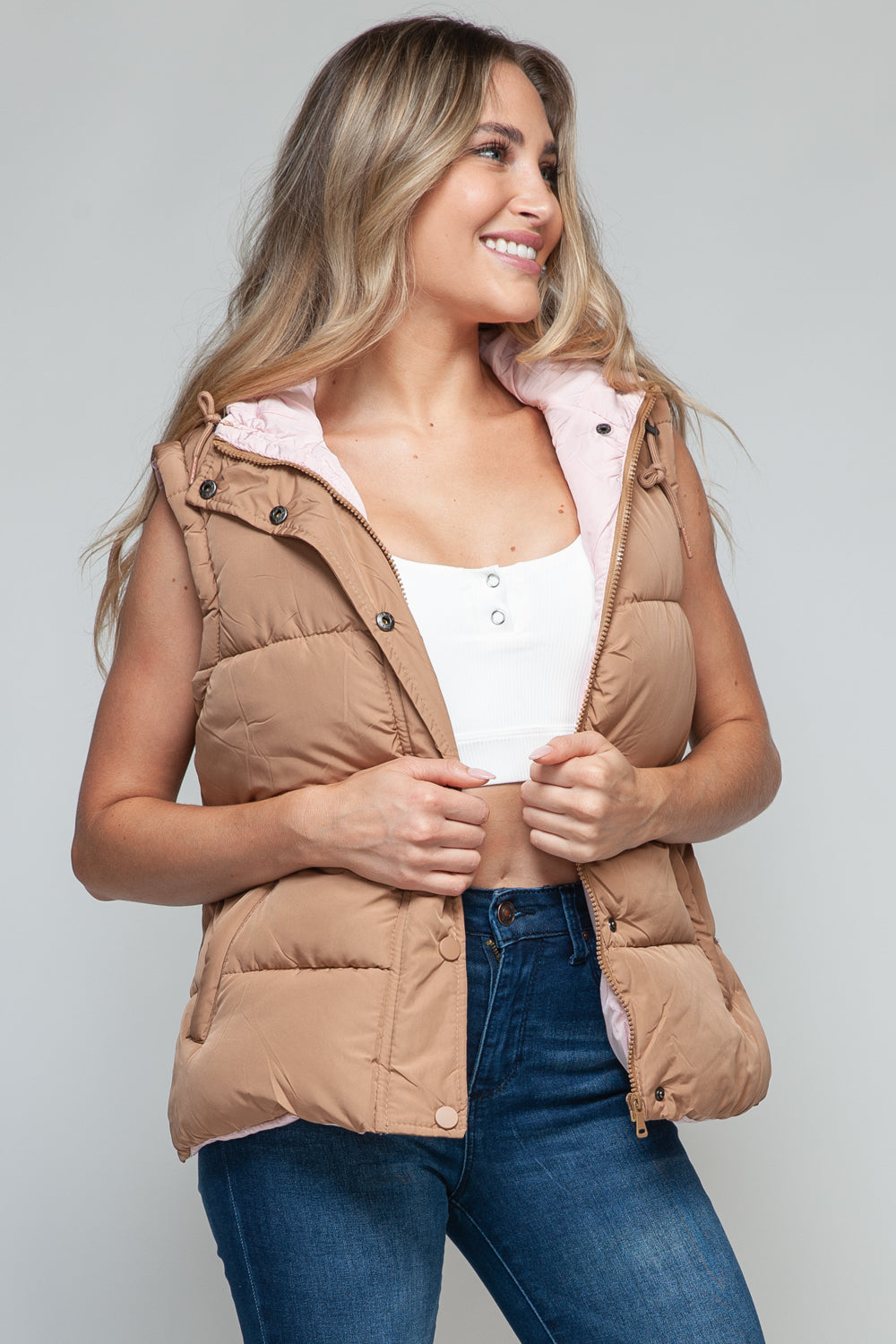 Snap Zip Closure Hooded Vest