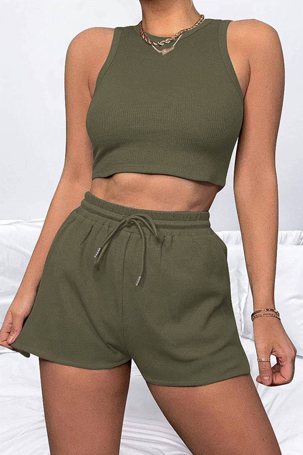 Round Neck Top and Shorts Set