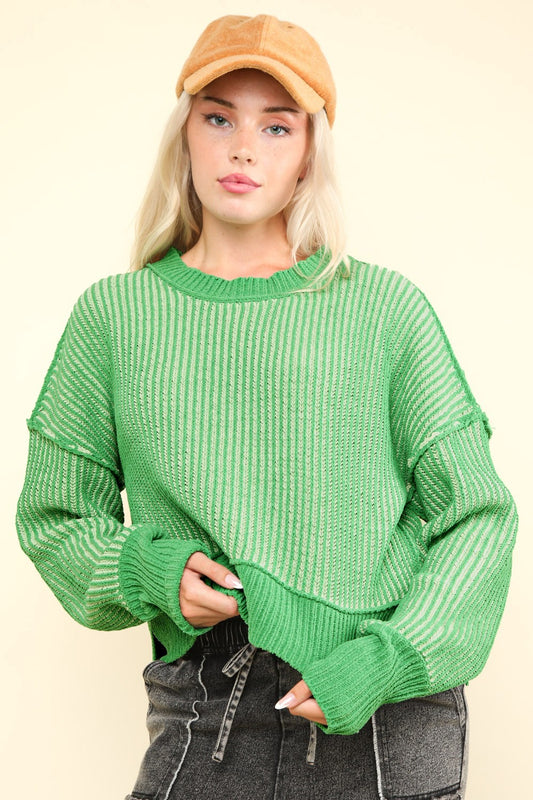 Exposed Seam Cropped Slit Sweater