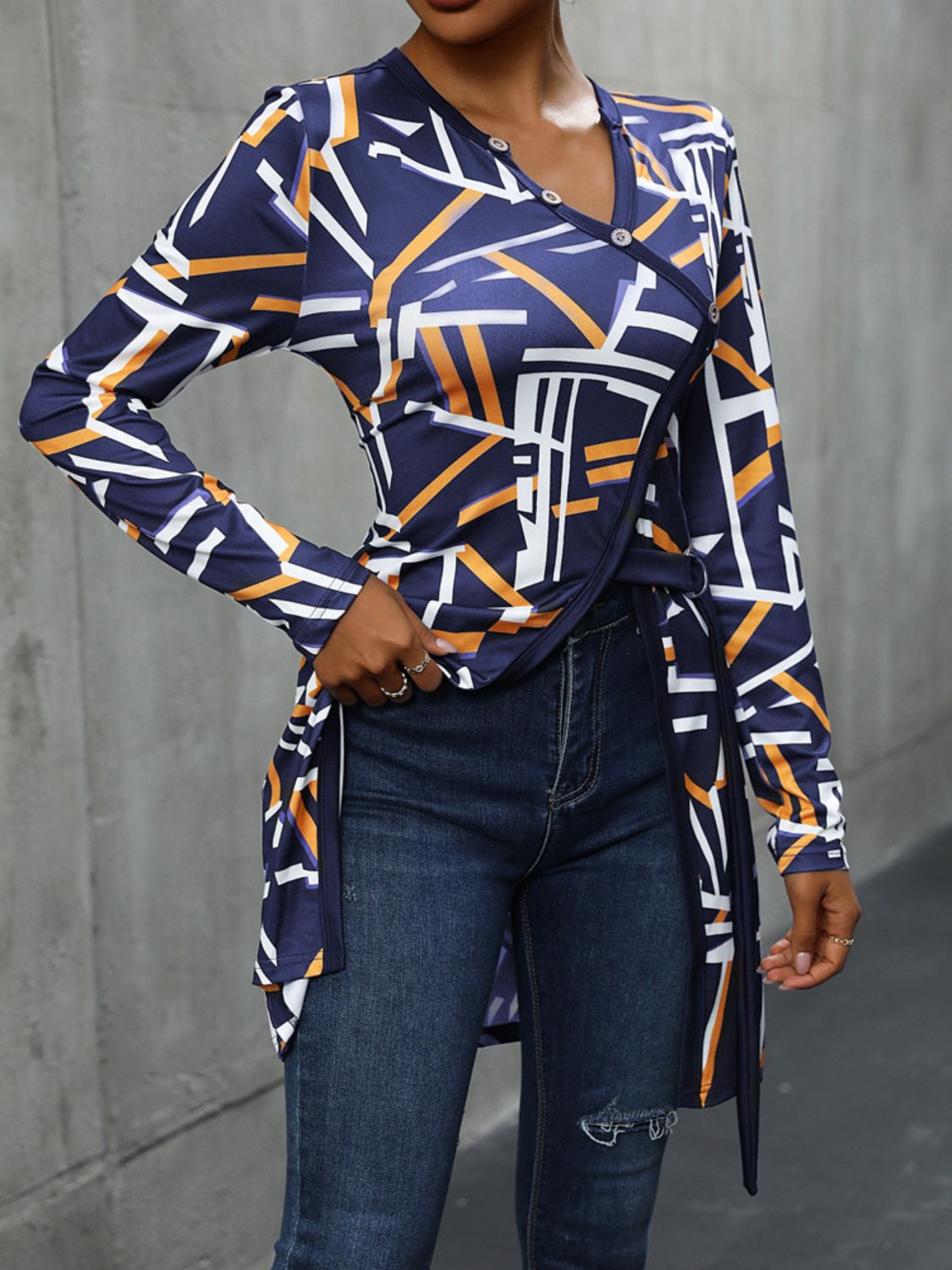 Geometric Surplice Long Sleeve Shirt