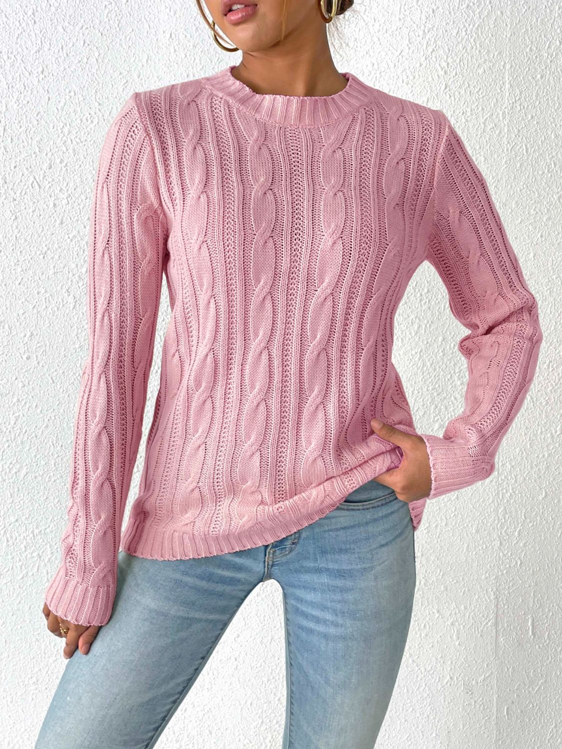 Cable Knit Round Neck Sweater