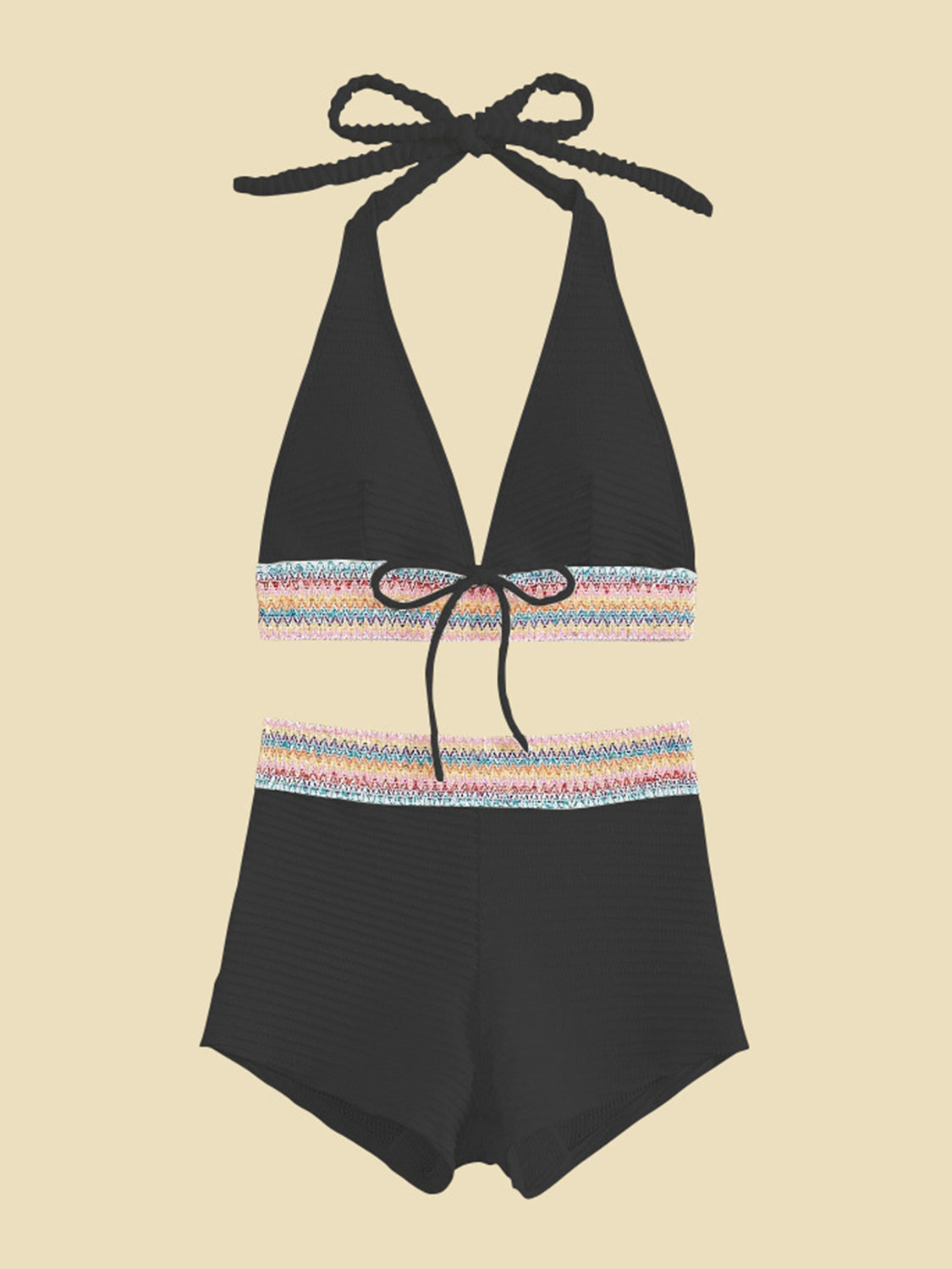 Texture Halter Neck Two Piece Swim Set