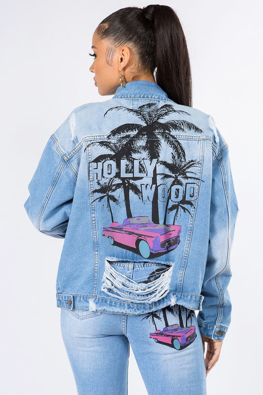 Distressed Long Sleeve Denim Jacket