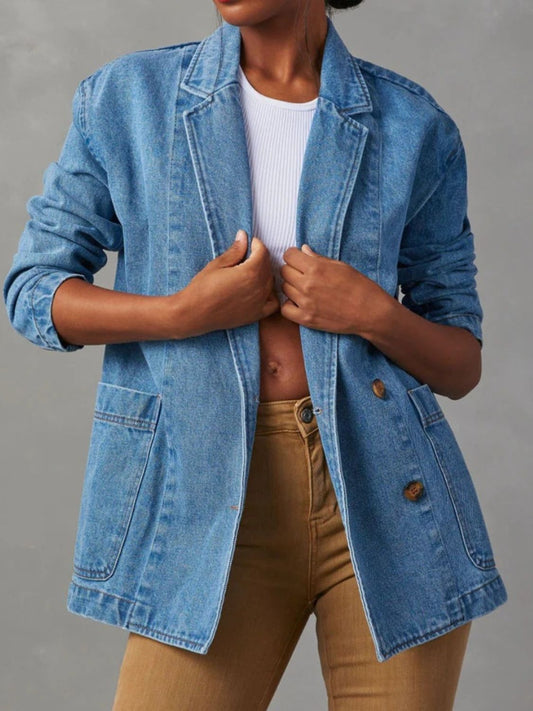 Lapel Collar Long Sleeve Denim Jacket