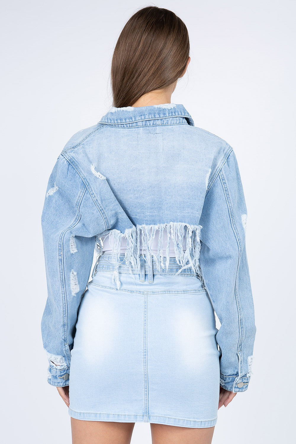 Distressed Frayed Hem Denim Jacket