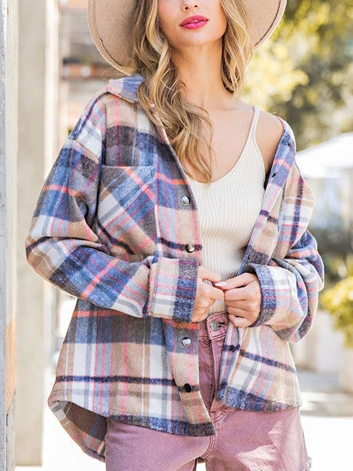 Plaid Collared Neck Jacket