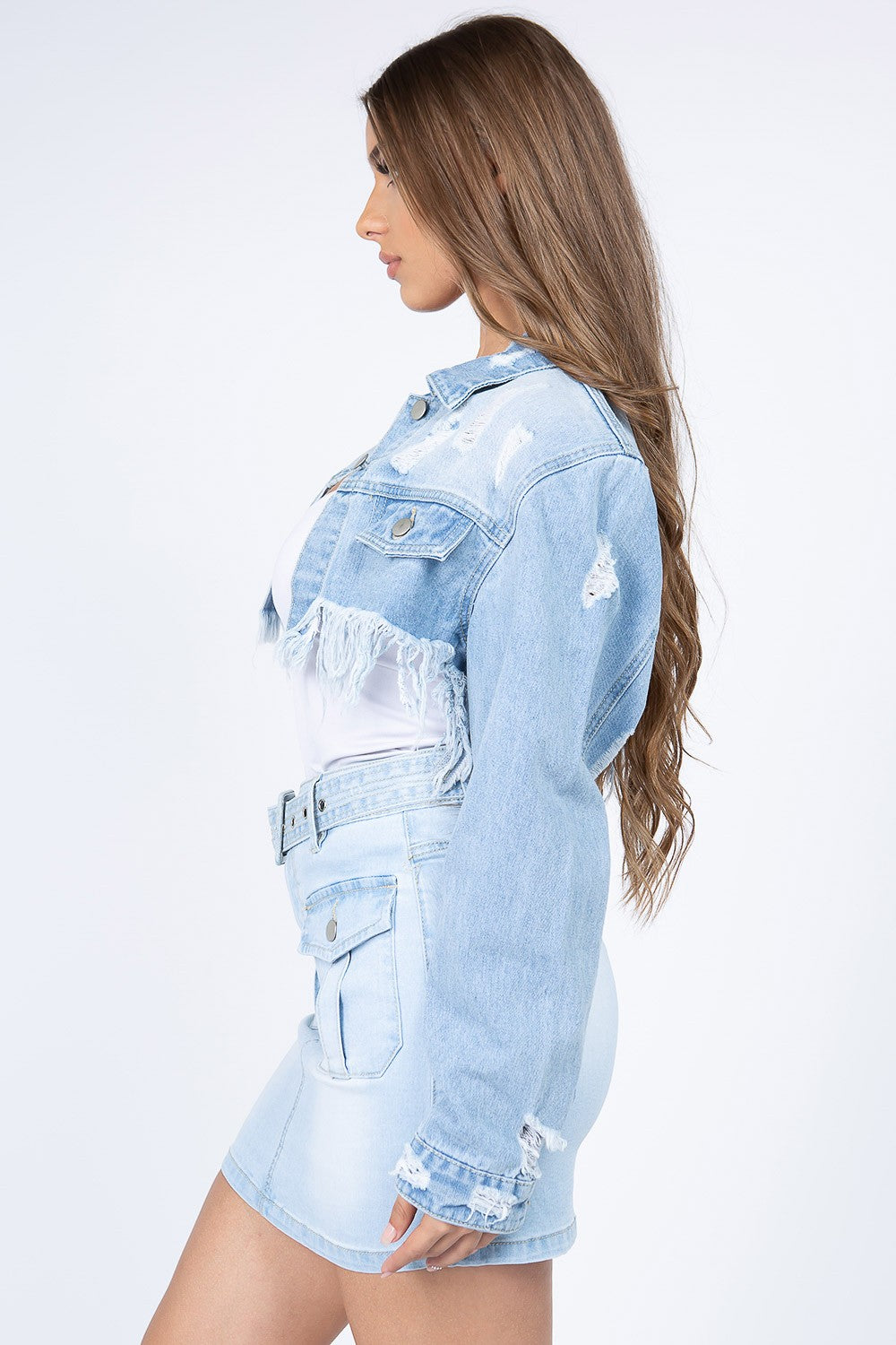 Distressed Frayed Hem Denim Jacket