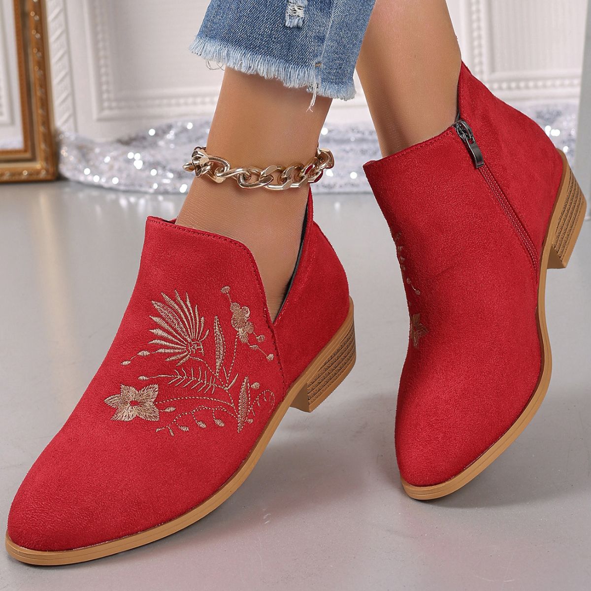 Suede Point Toe Block Heel Boots