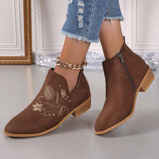 Suede Point Toe Block Heel Boots